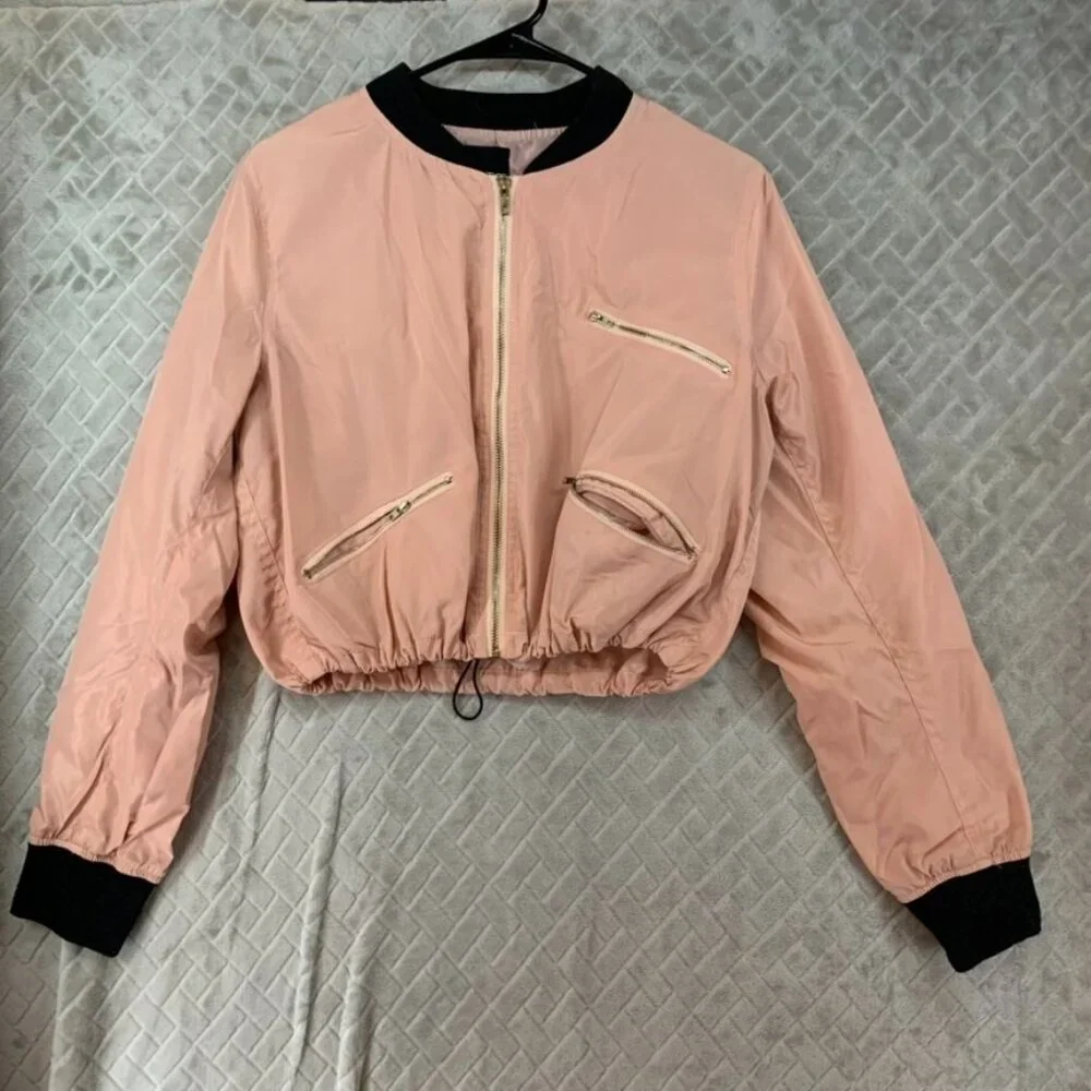 Better Be Womans Large Cropped Jacket Pink Full Zip Adjustable Sandy Grease